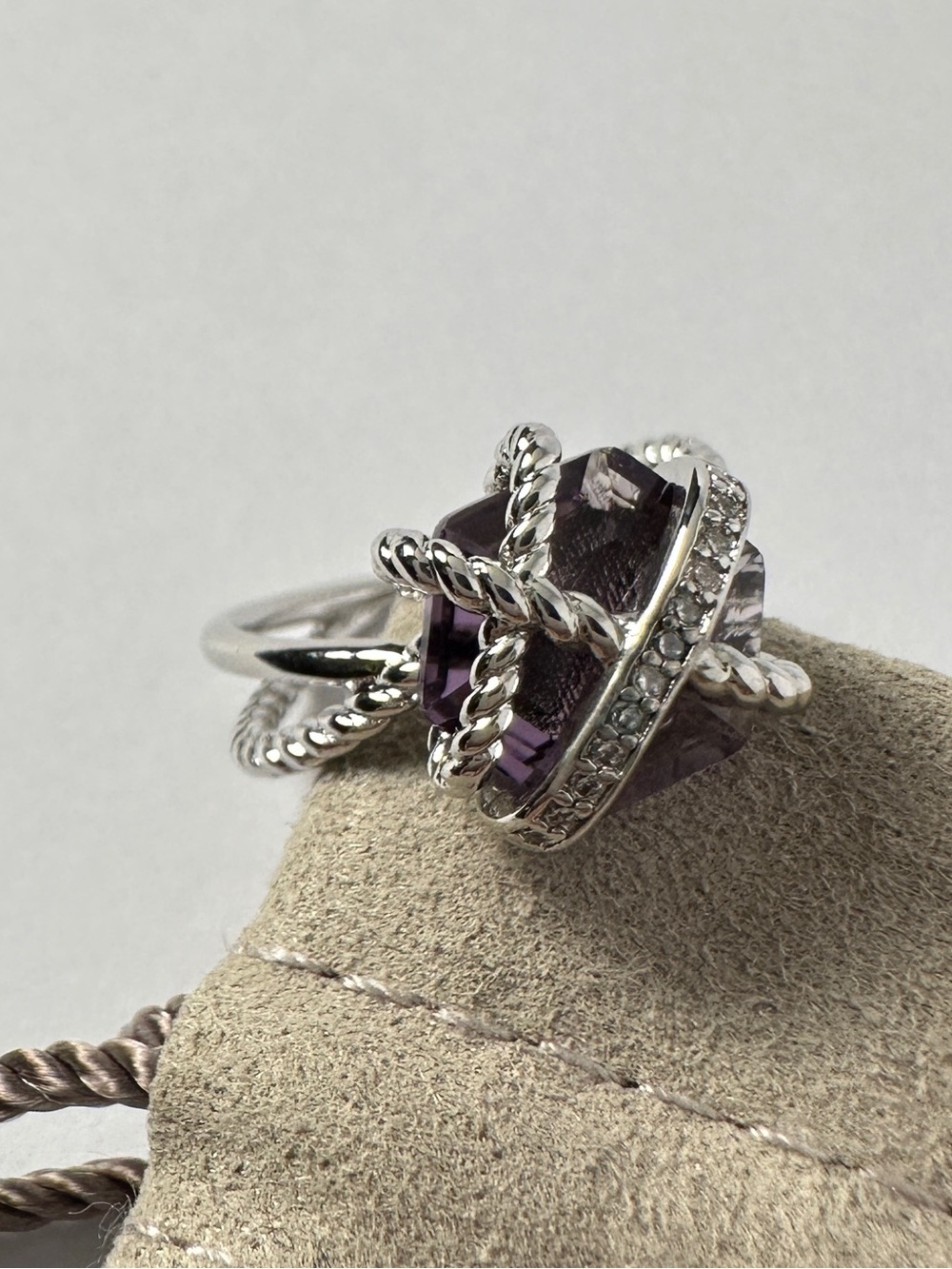 David Yurman Cable Wrap Purple Amethyst Pave Sterling Silver Ring Size 6